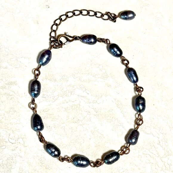 2/$20, Genuine Peacock Freshwater Pearl Bracelet, Copper Chain June Birthstone - Picture 1 of 11